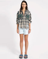 Flannel Star Studded Shirt Cream Blue