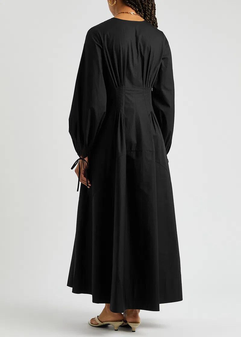 Pre Loved Lee Matthews Dress Black Cotton Poplin Size 3 RRP $1300