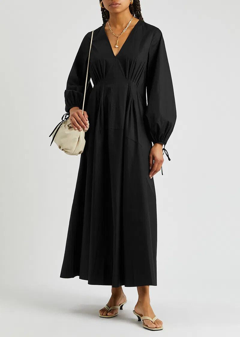 Pre Loved Lee Matthews Dress Black Cotton Poplin Size 3 RRP $1300