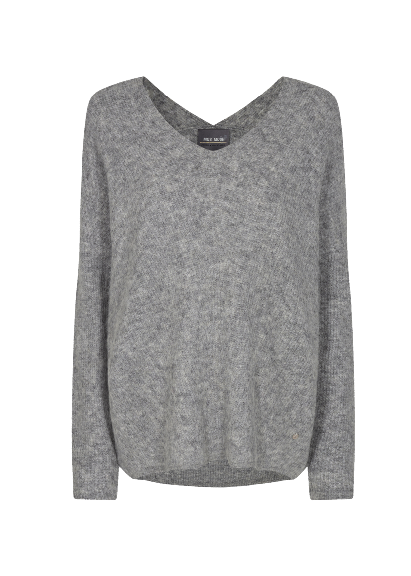 Thora V-Neck Knit in Grey Melange