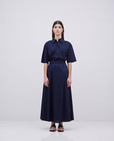 Dark blue poplin elastic waist skirt