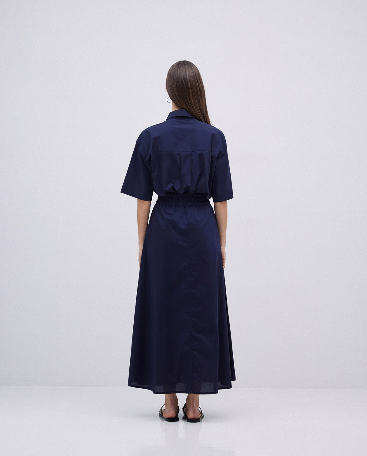 Dark blue poplin elastic waist skirt