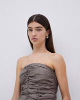 KHAKI DRAPED STRAPLESS TOP