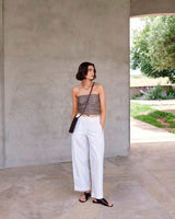 KHAKI DRAPED STRAPLESS TOP