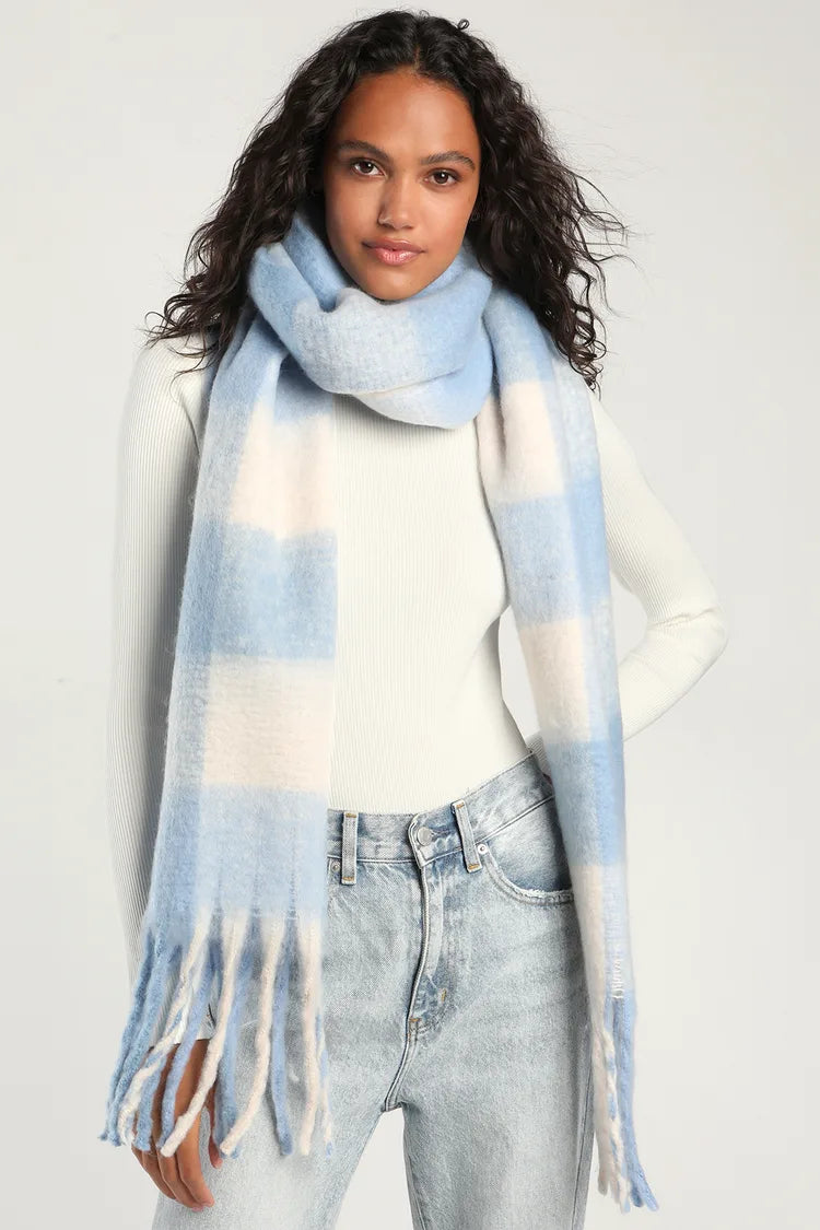 SCL Scarf Light Blue Soft White Check Scarf