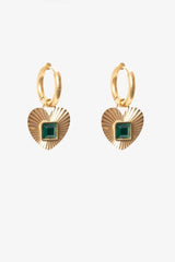 Antler Emerald Embrace Fluted Heart Earrings Gold