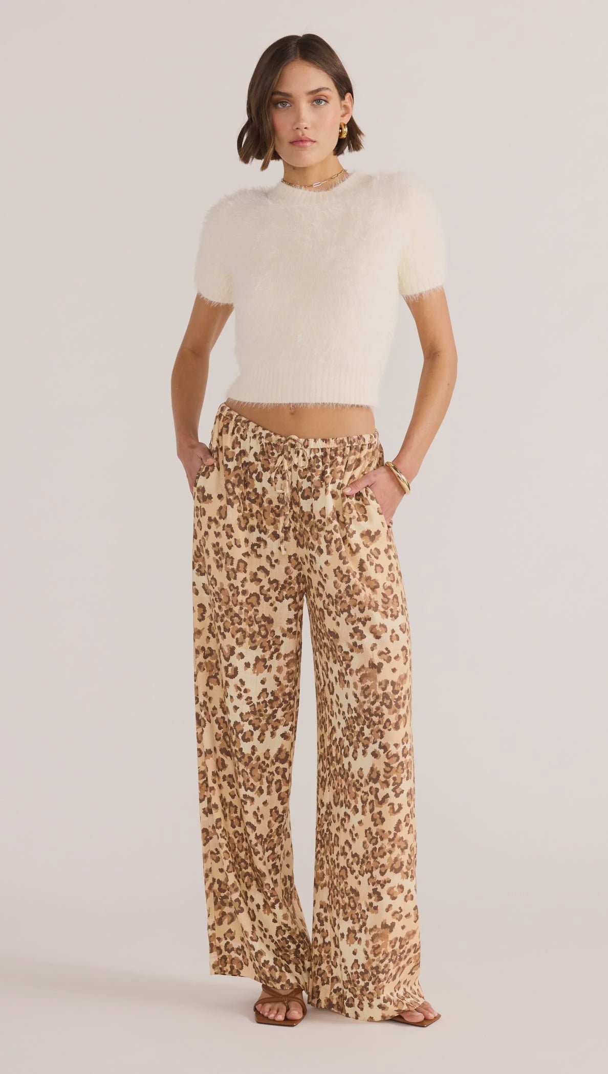 MinkPink Arden Drawstring Pant In Leopard