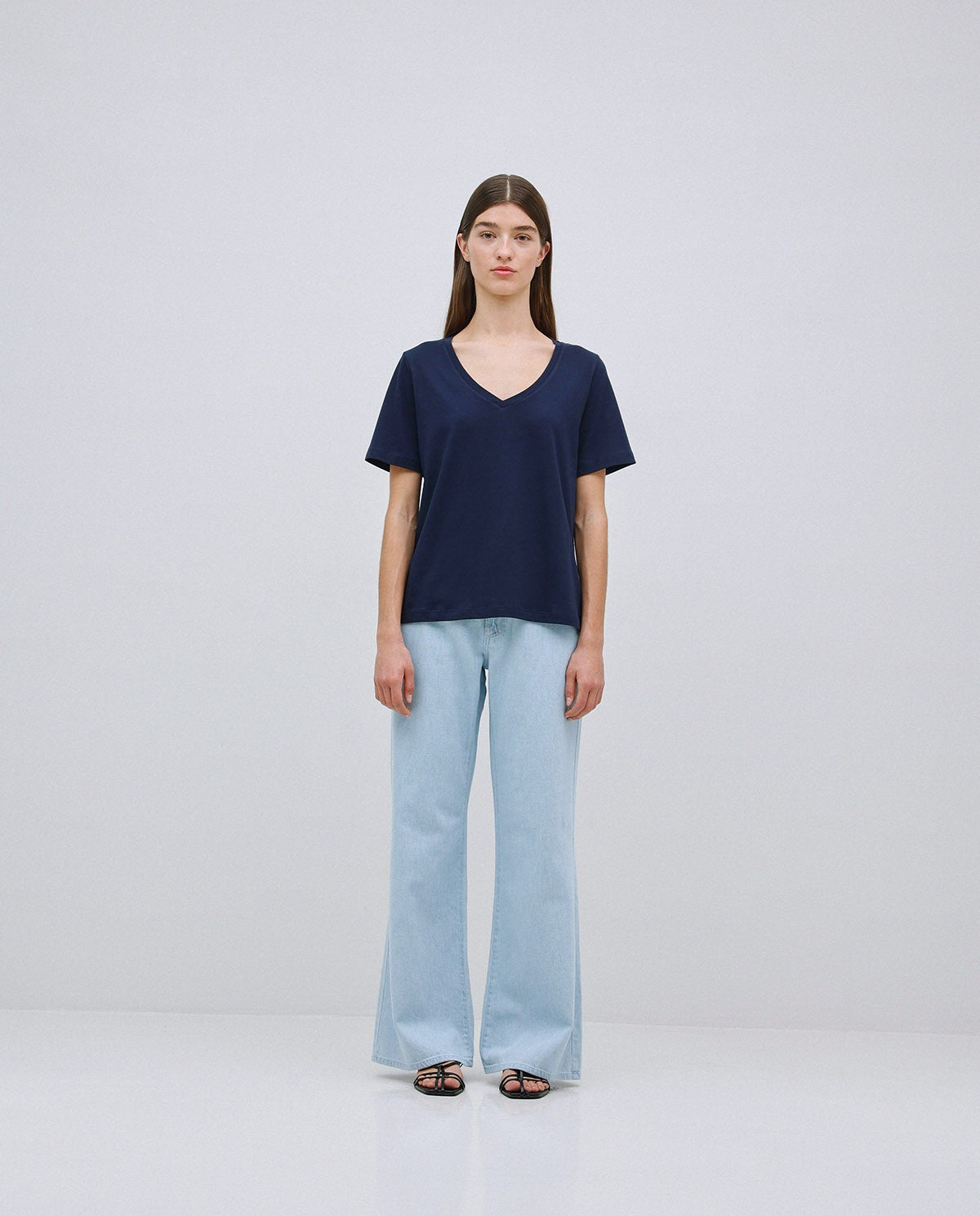 Dark Blue Basic V neck Tee