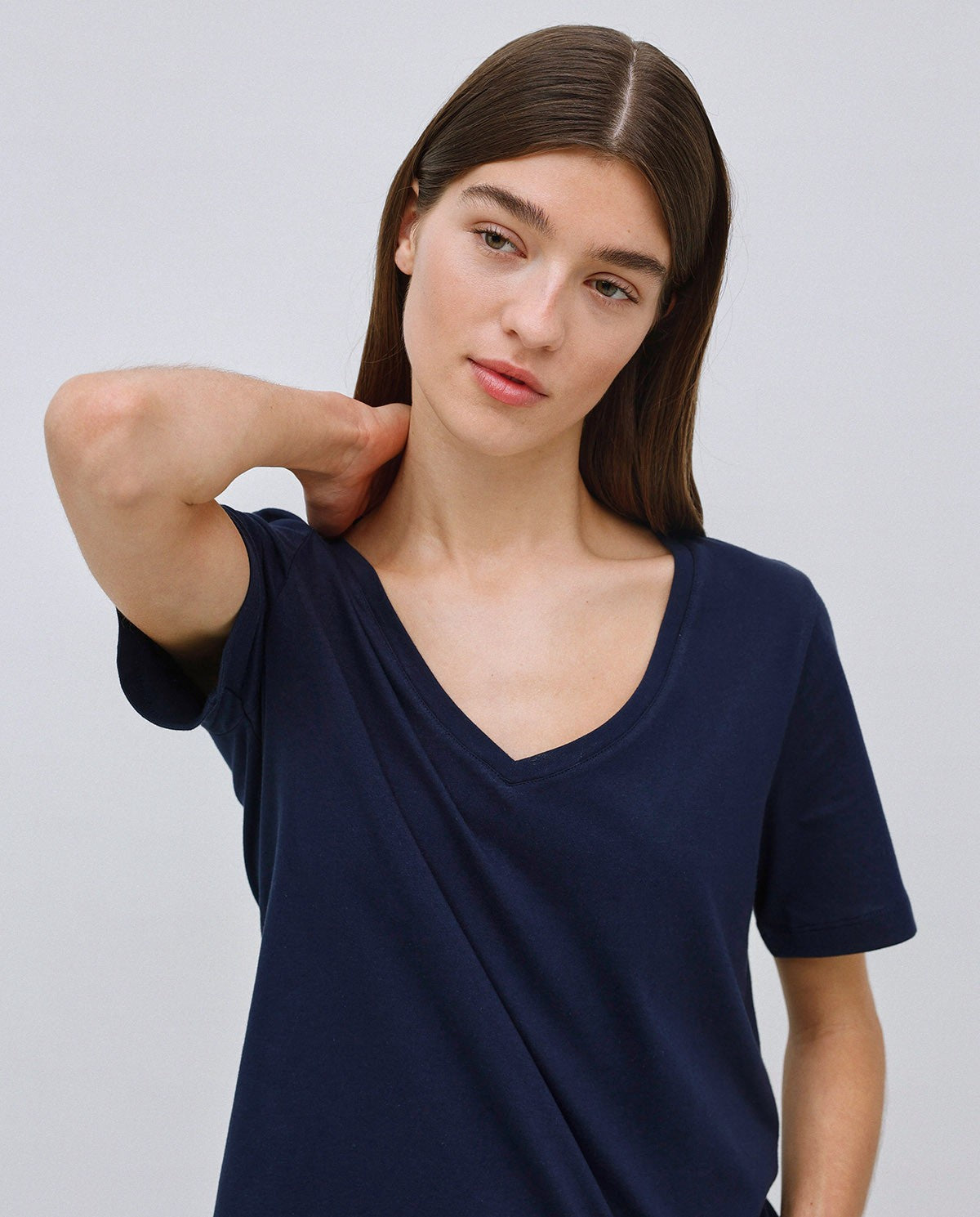 Dark Blue Basic V neck Tee