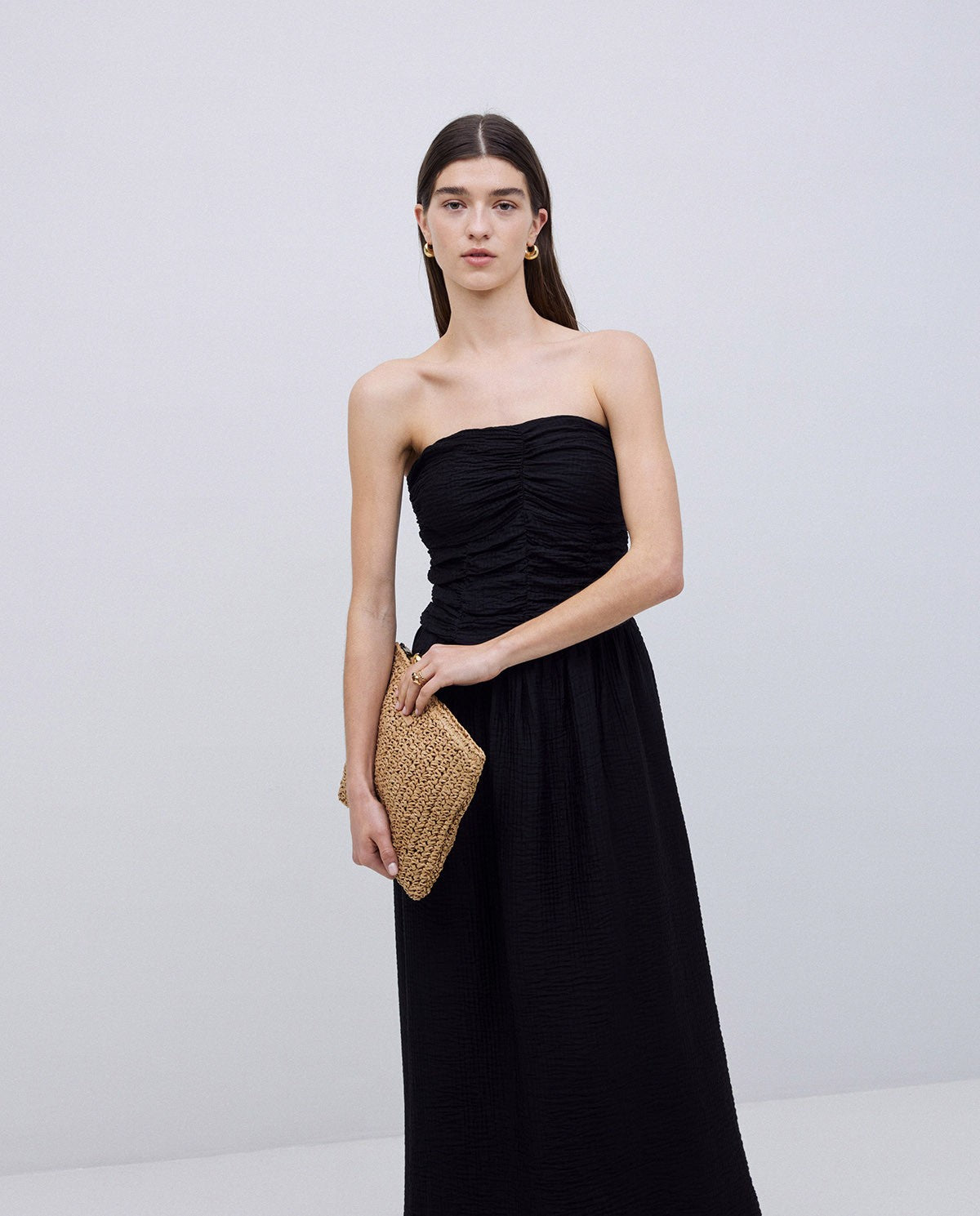 Black Draped Strapless Dress