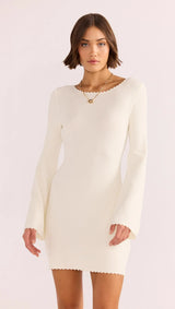 Mink Pink Isla Boucle Knit Midi Dress Ivory
