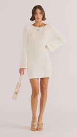 Mink Pink Isla Boucle Knit Midi Dress Ivory