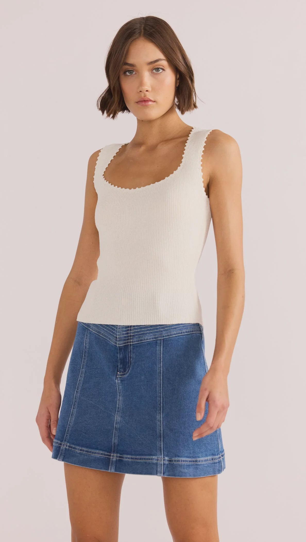 MinkPink Isla Boucle Knit Tank In Ivory