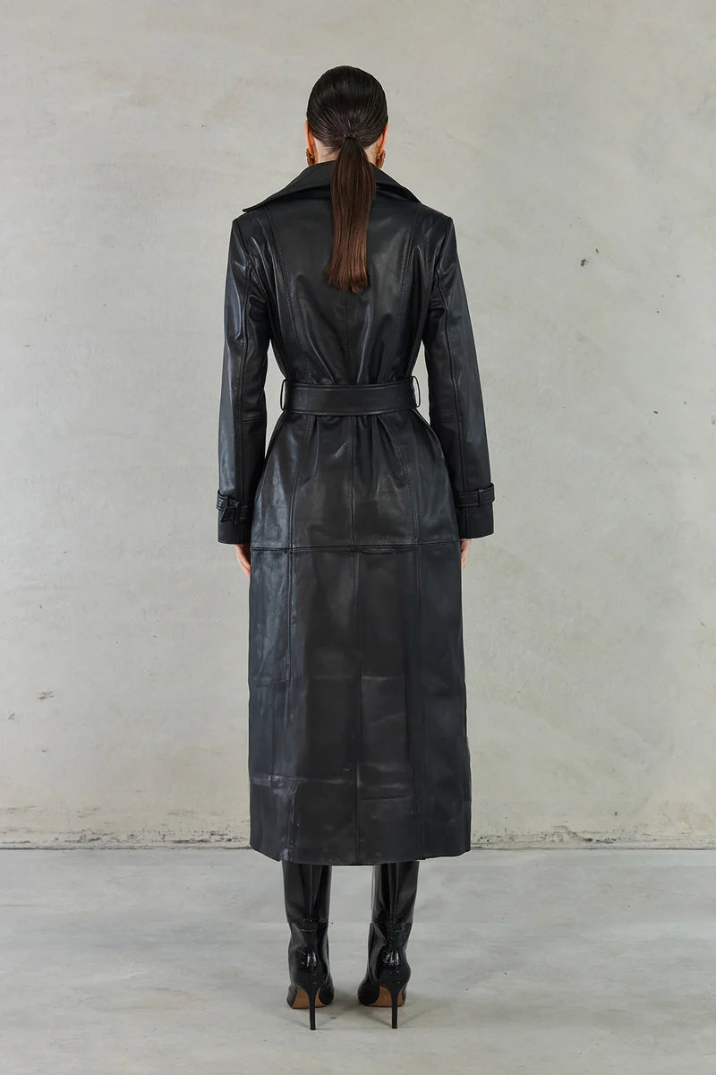 Julia Leather Leather Coat Mid Length in Black