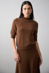 Remi Mock Neck Cashmere Top Umber
