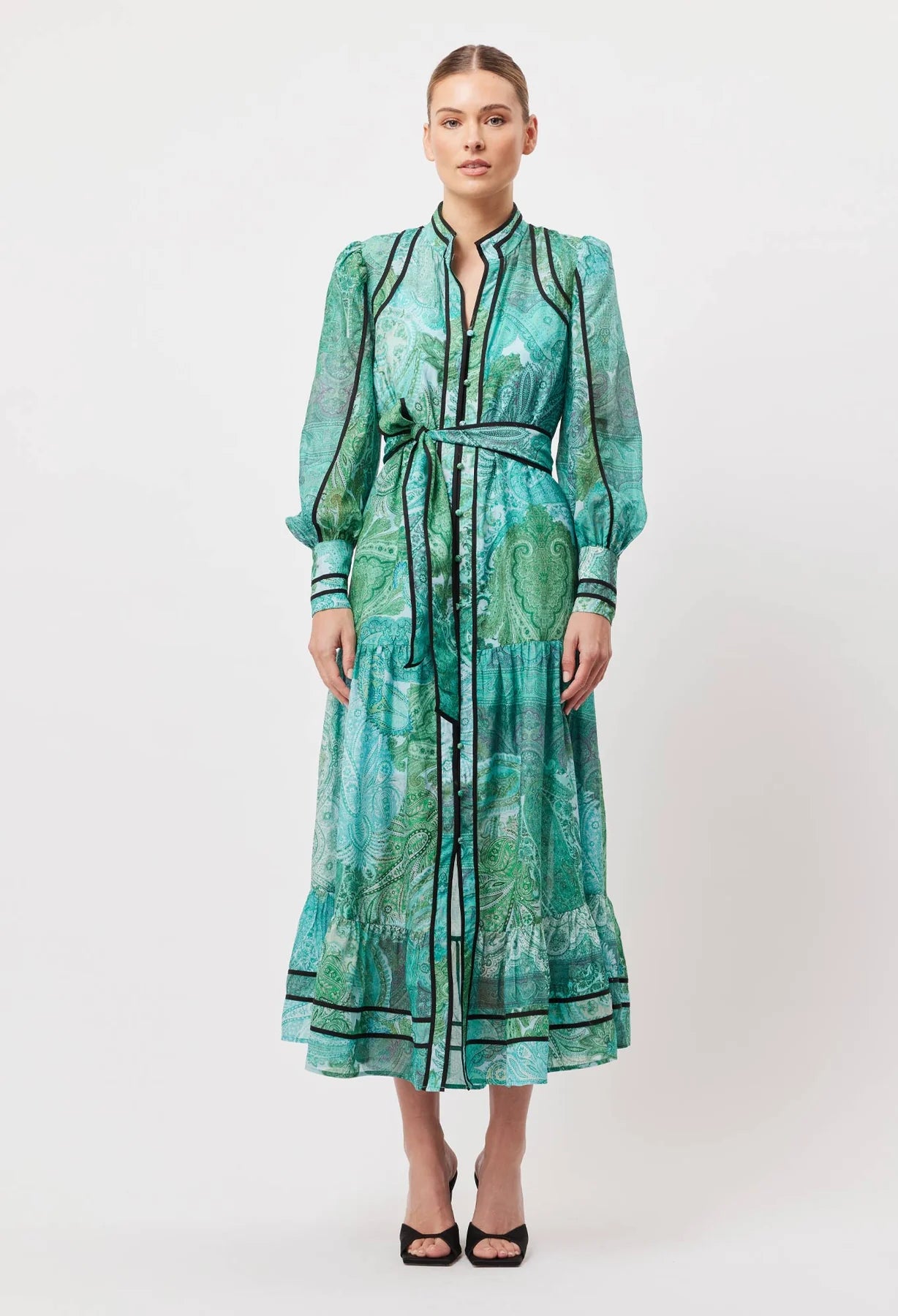 Once Was Odyssey Cotton Silk Binding Maxi Coat Dress Jade