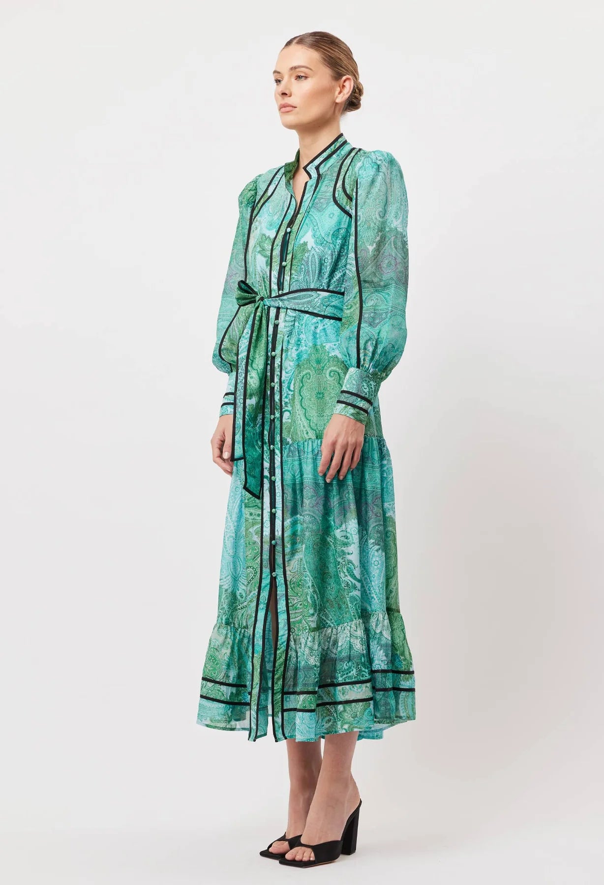 Once Was Odyssey Cotton Silk Binding Maxi Coat Dress Jade