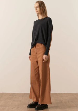 Pol Bennet Contrast Drape Knit Top Charcoal Toffee