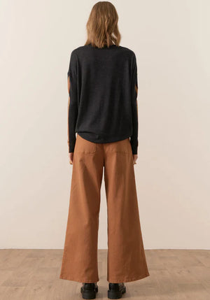 Pol Bennet Contrast Drape Knit Top Charcoal Toffee