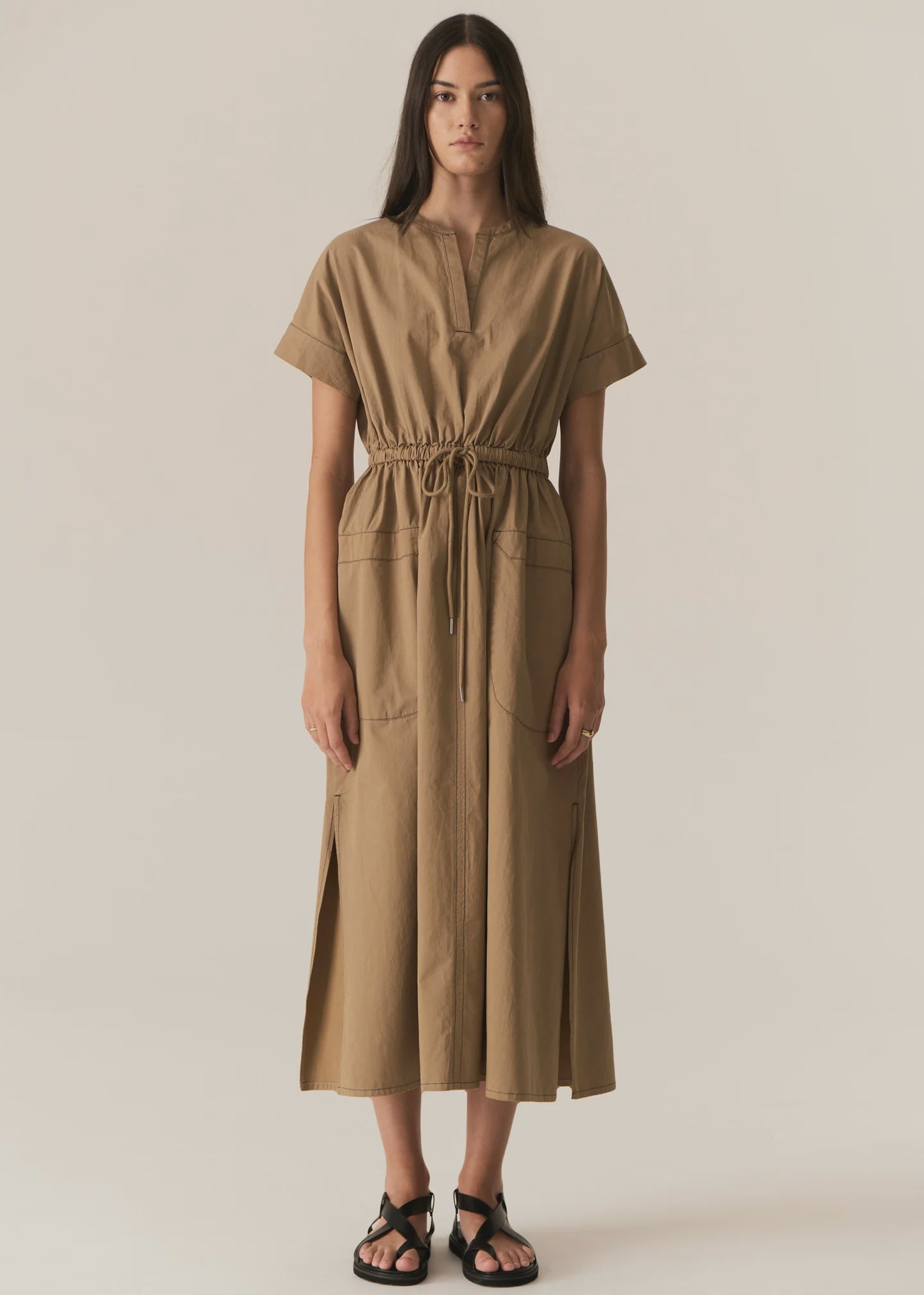 Avrid Drawcord Dress Khaki