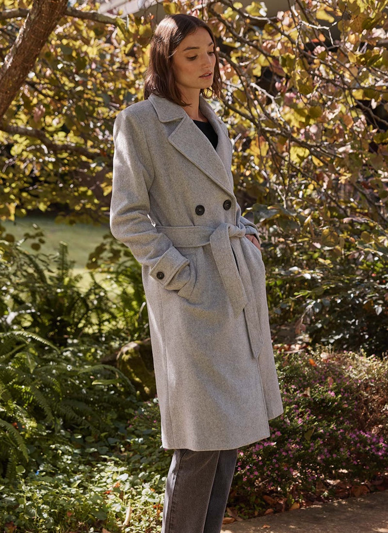 Staple The label Reade Belted Coat Grey Marle