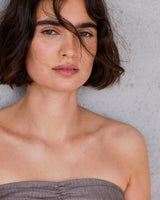 KHAKI DRAPED STRAPLESS TOP