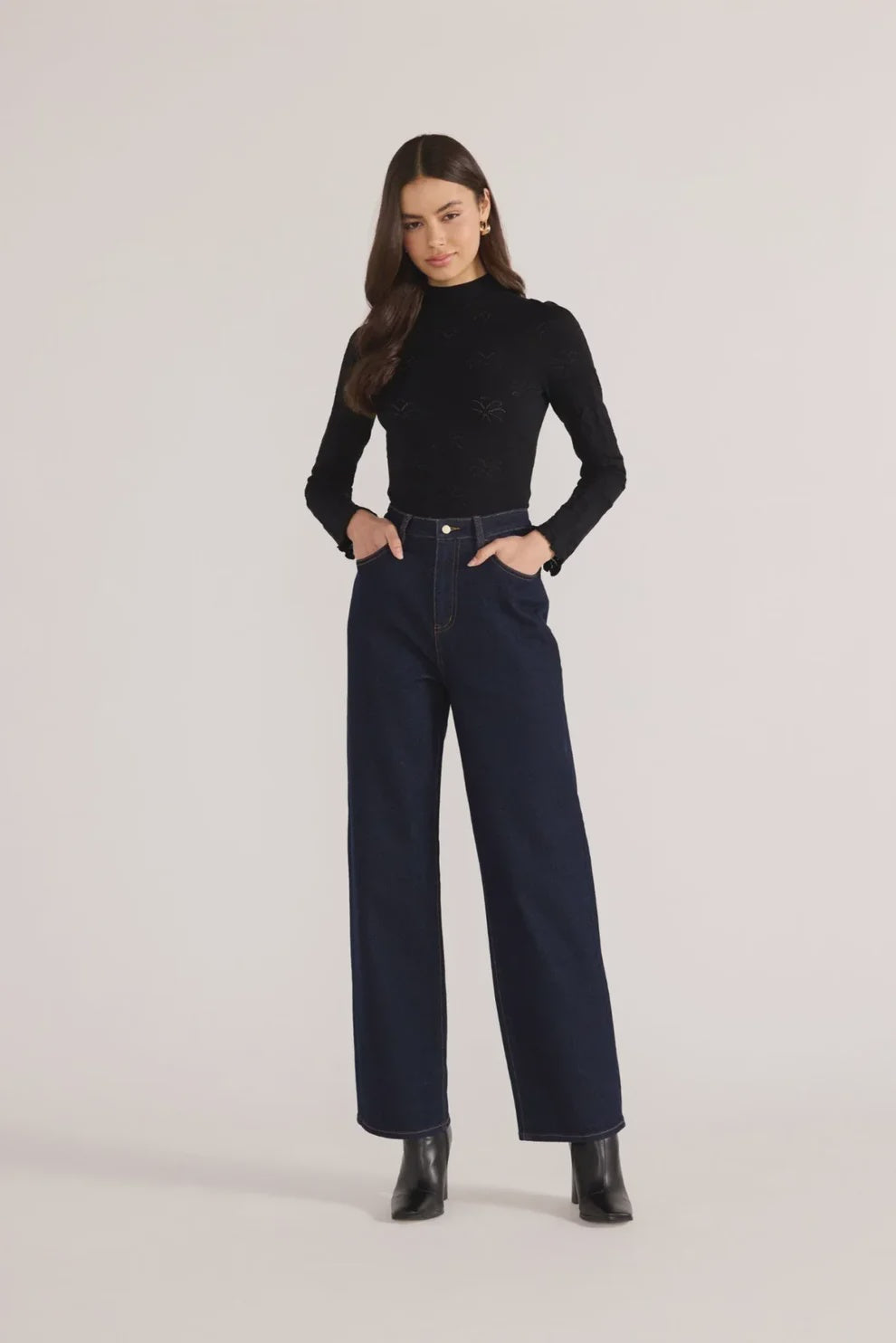 Bowie Pointelle Skivvy Top In Black
