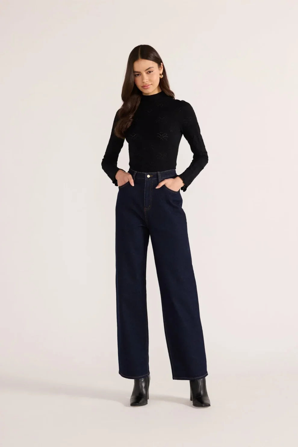 Bowie Pointelle Skivvy Top In Black