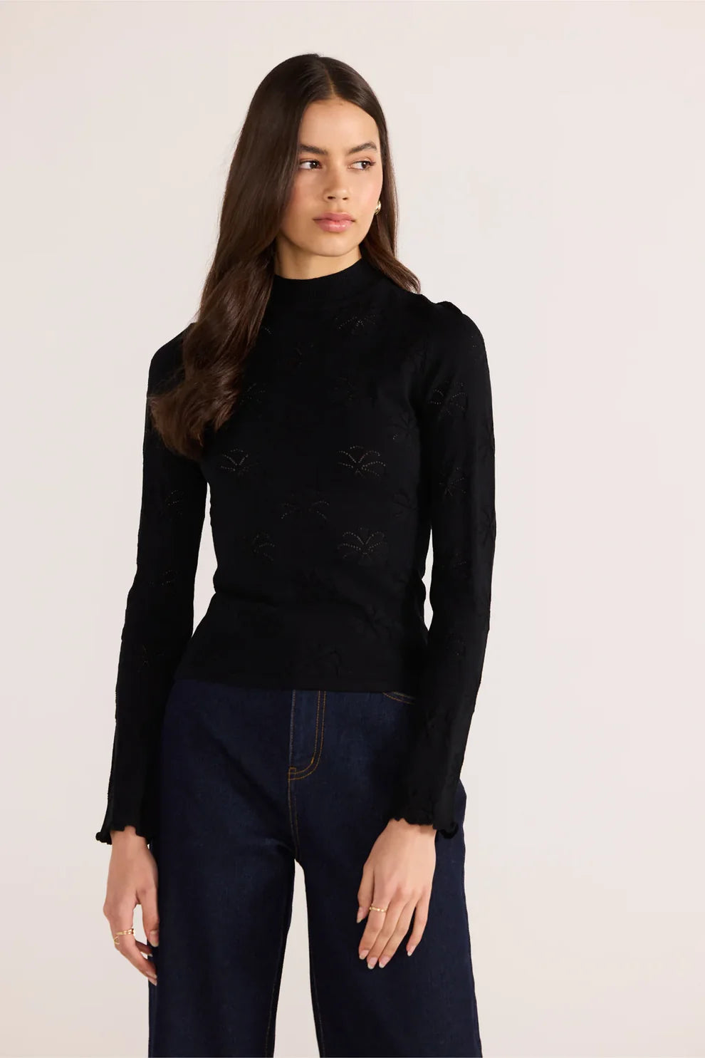 Bowie Pointelle Skivvy Top In Black