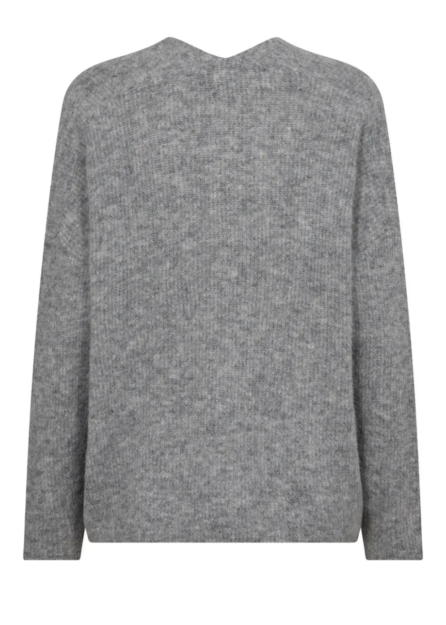 Thora V-Neck Knit in Grey Melange