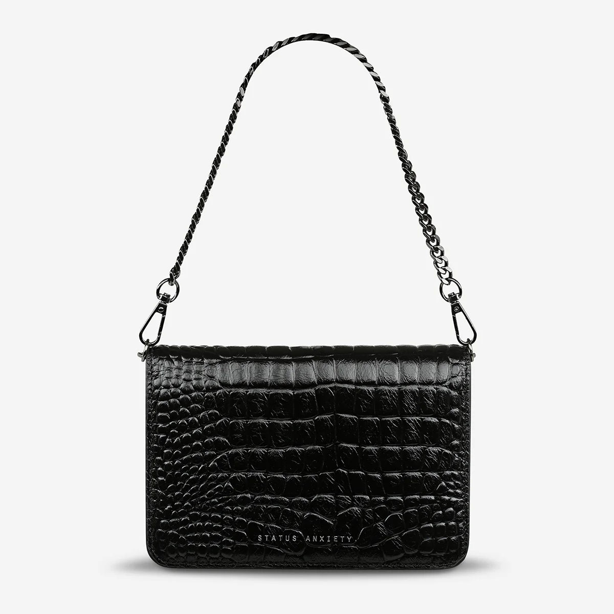 Status Anxiety She Burns Bag in Black Croc Emboss