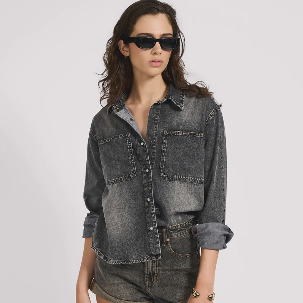 Nixie Eyelet Classic Fit Denim Shirt Char/Black