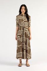 Nicola Dress Choc Geo