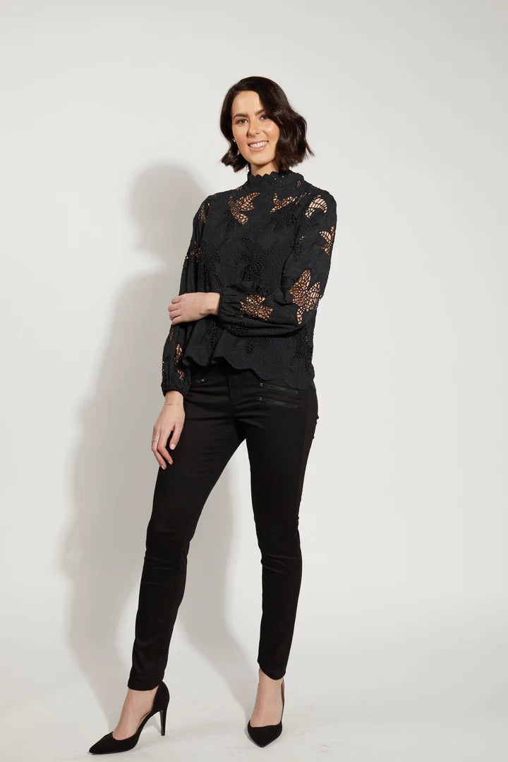 Drama The Label Anglaise Blouse Top Black