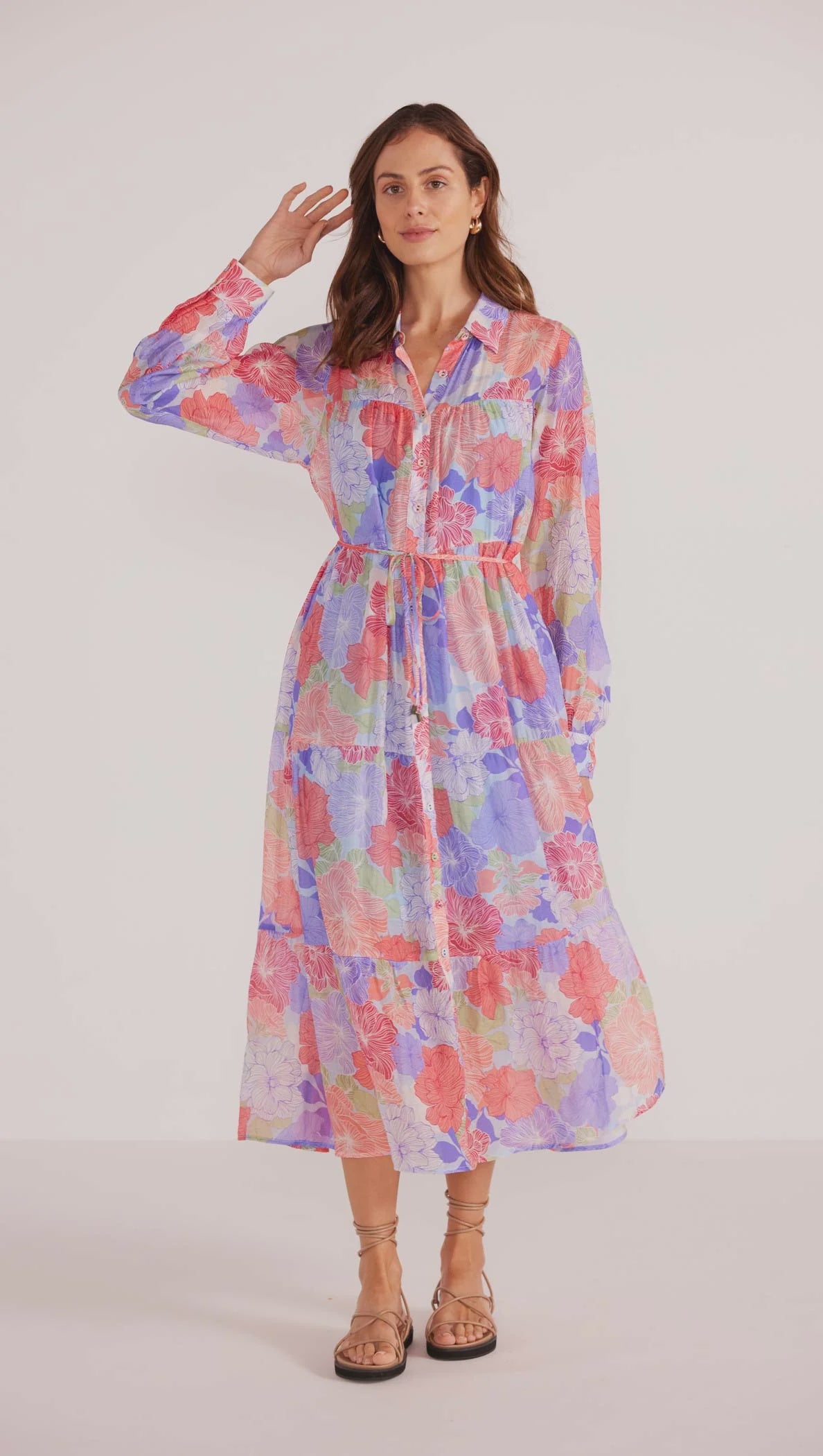 MinkPink Belle Button Down Long Sleeve Midi Dress