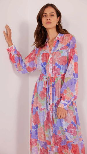 MinkPink Belle Button Down Long Sleeve Midi Dress