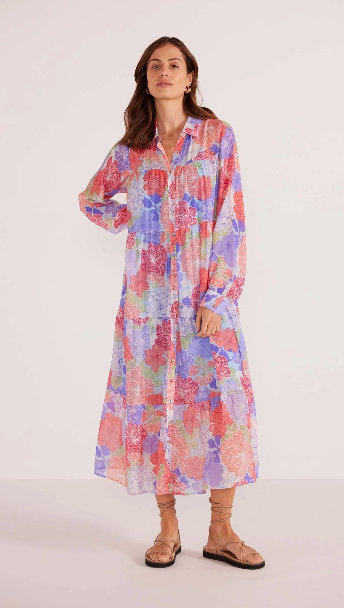 MinkPink Belle Button Down Long Sleeve Midi Dress