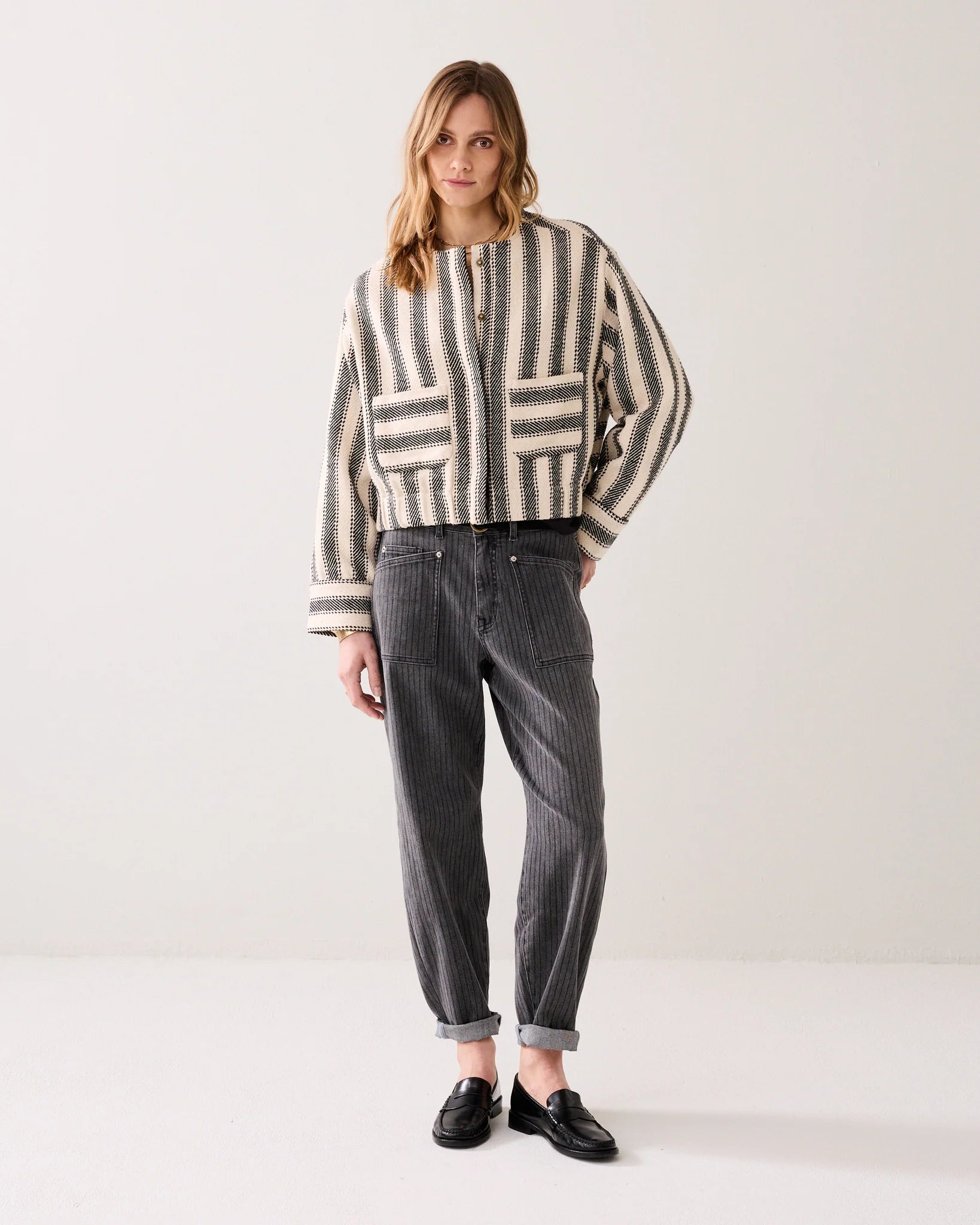 Stripe Jacket Black Ivory