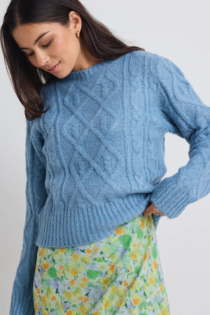 Rollas Cable Knit Jumper Sky Blue