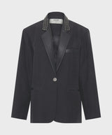 One Teaspoon Punk Studded Linen Blazer In Black