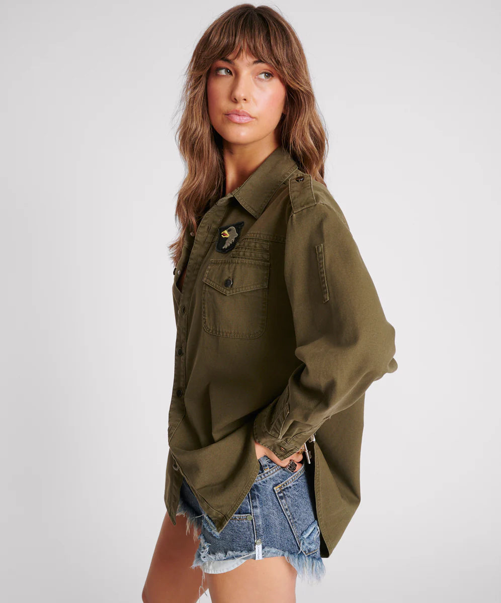 One Teaspoon Aviator Eagle Cotton Shirt In Khaki