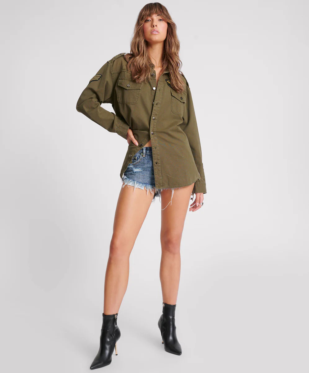 One Teaspoon Aviator Eagle Cotton Shirt In Khaki