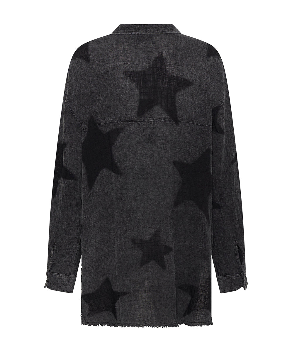 One Teaspoon Black Star Muslin Longline Shirt In Charcoal