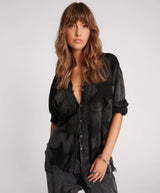 One Teaspoon Black Star Muslin Longline Shirt In Charcoal