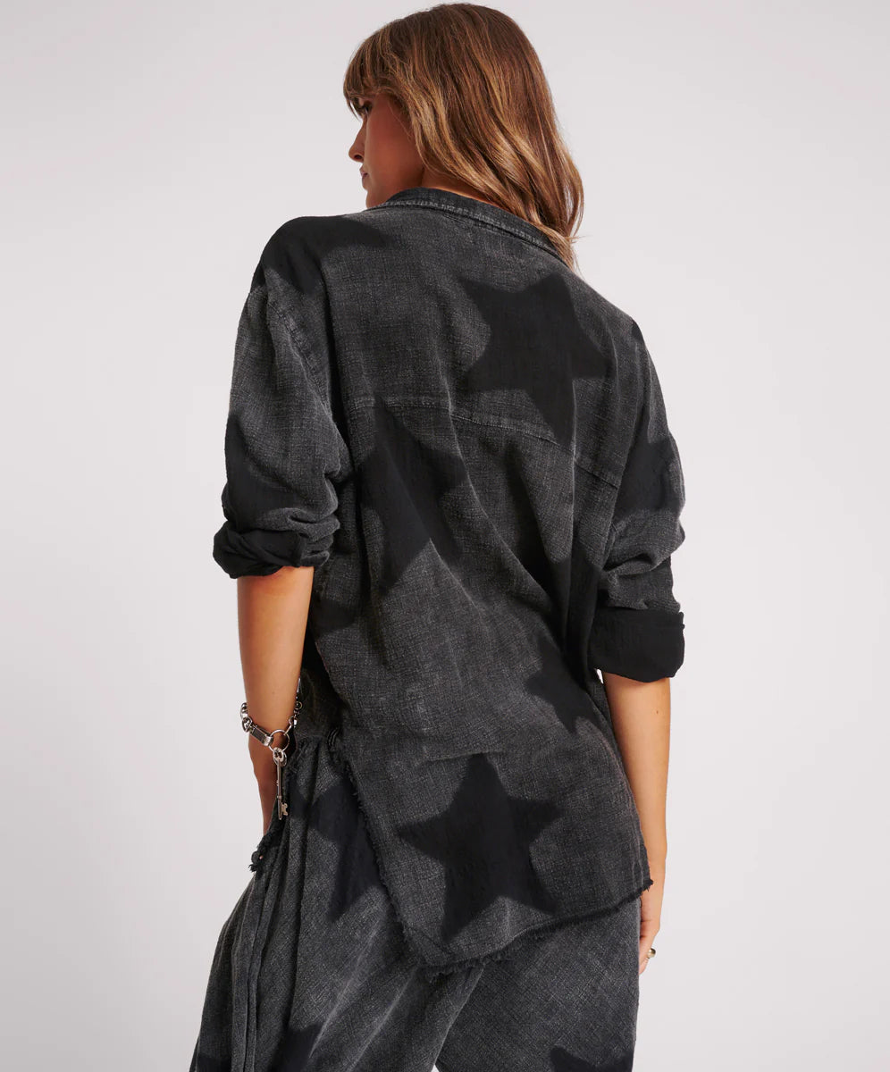 One Teaspoon Black Star Muslin Longline Shirt In Charcoal