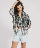 Flannel Star Studded Shirt Cream Blue