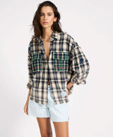 Flannel Star Studded Shirt Cream Blue