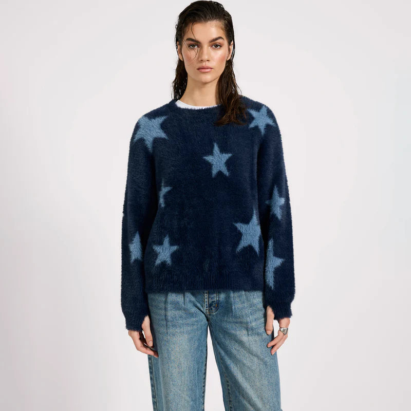 Fluffy Star Longsleeve Knit Sweater Blue