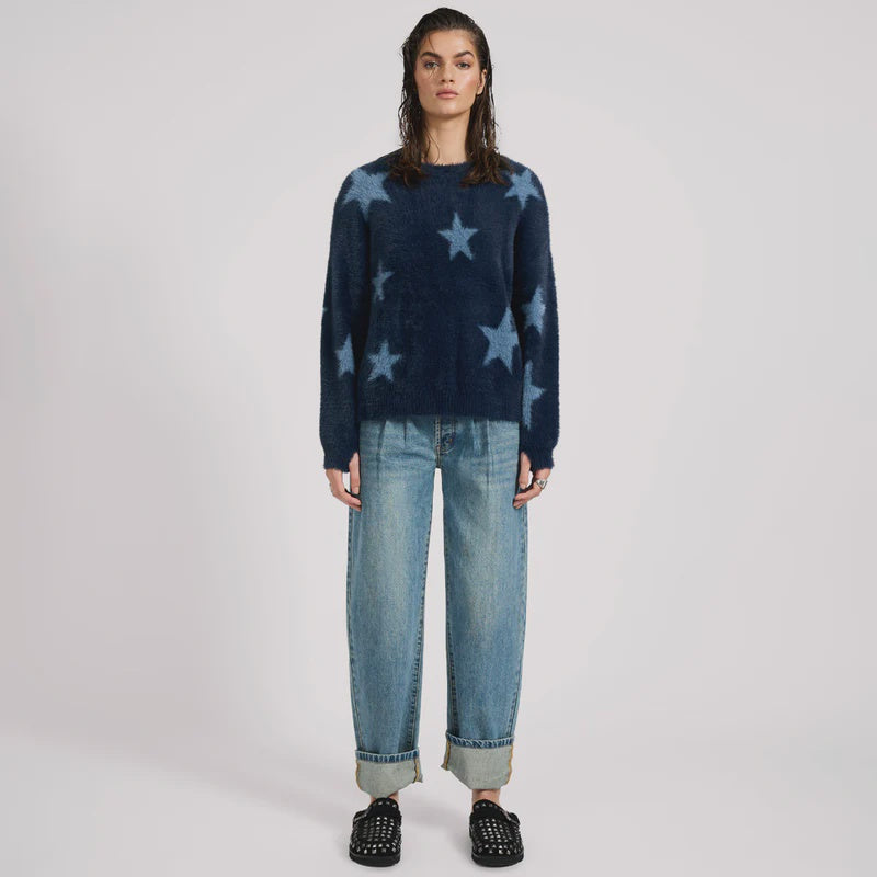 Fluffy Star Longsleeve Knit Sweater Blue