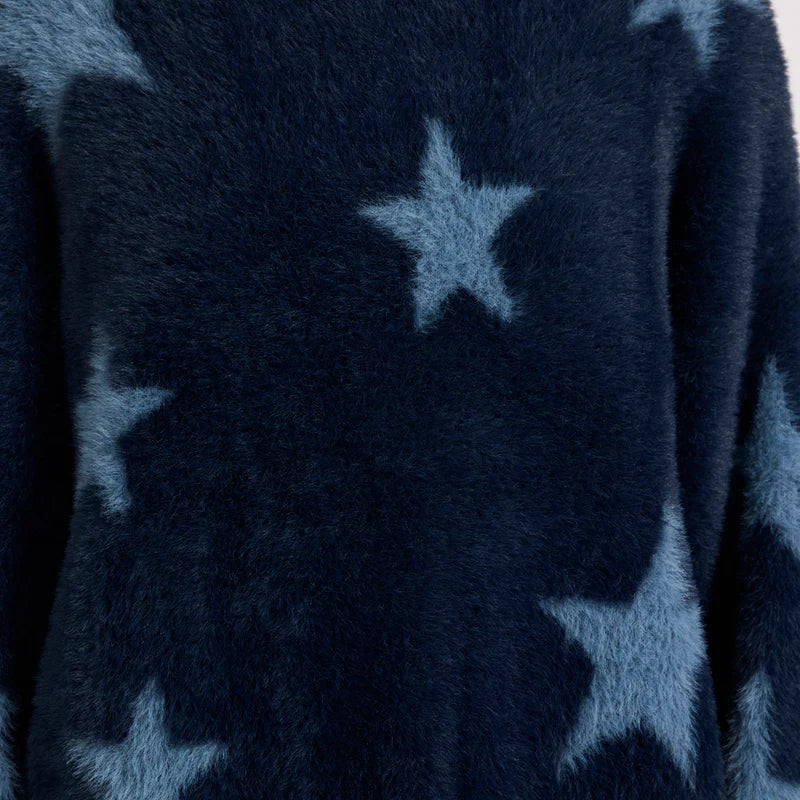 Fluffy Star Longsleeve Knit Sweater Blue